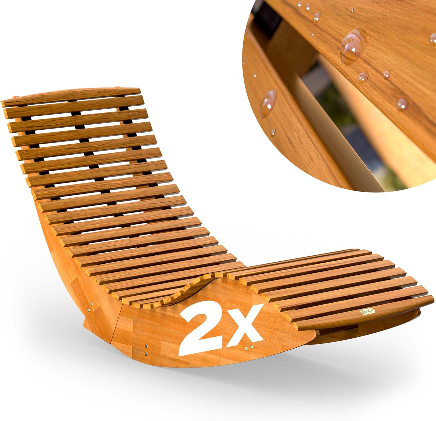 Set of 2 Wooden Rocking Sun Loungers Acacia Brown