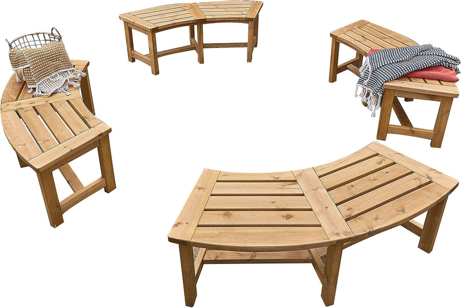 Curved Wooden Garden Bench 150cm Oak Outdoor Seat