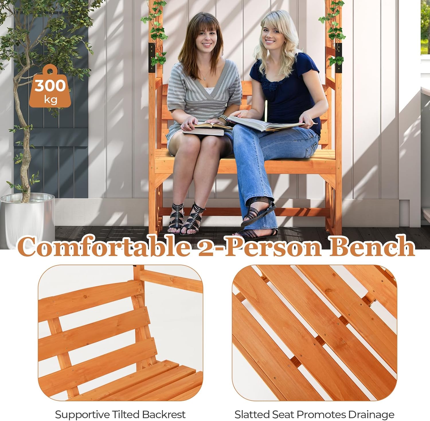 Wooden Garden Arch with Bench 2 Seater Trellis Pergola Seat