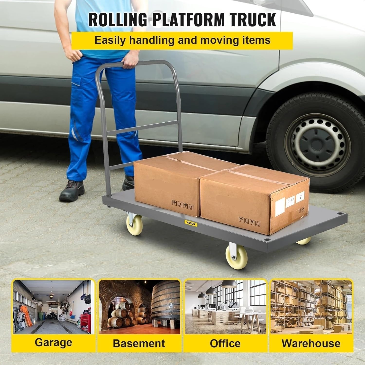2000LB Steel Flatbed Platform Truck Heavy Duty Dolly
