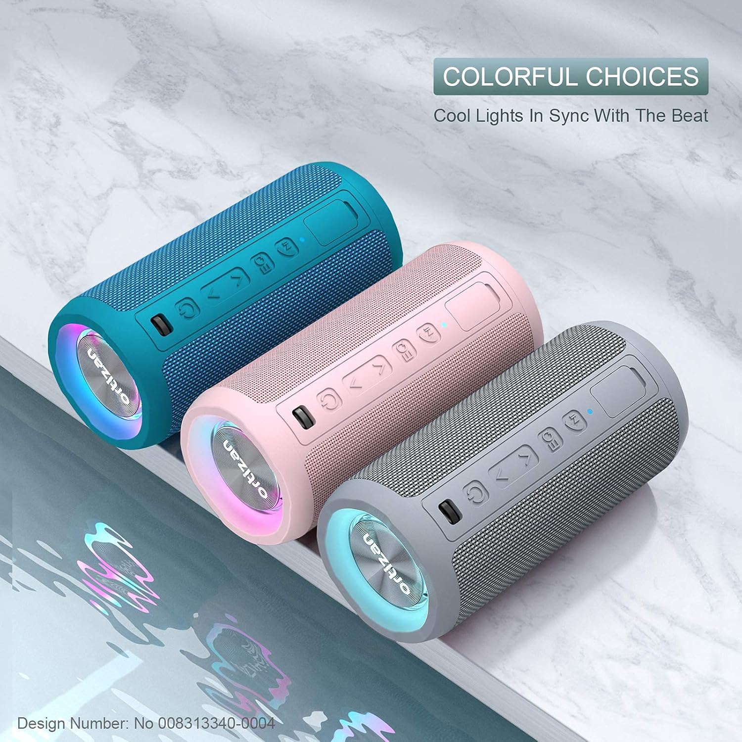 Pink Bluetooth Speaker 24W Loud Bass LED Lights IPX7 30H