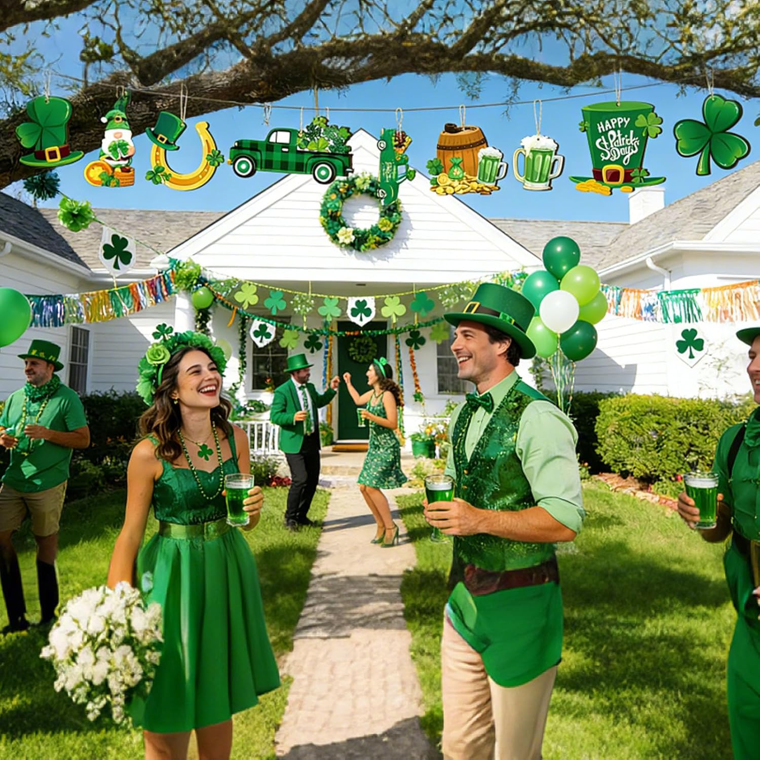 St Patricks Day Gnome Hanging Ornaments 36pcs Wooden Decor Set