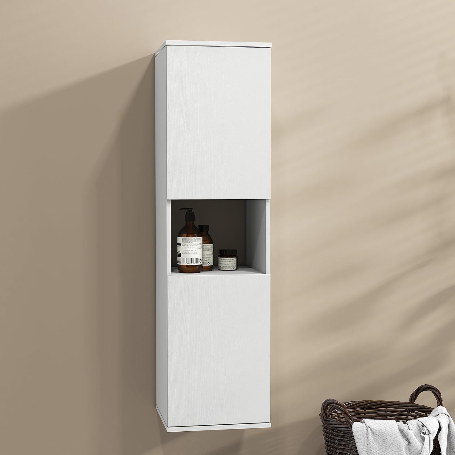 Wall Mounted Tall Bathroom Cabinet White 2 Door Storage Unit