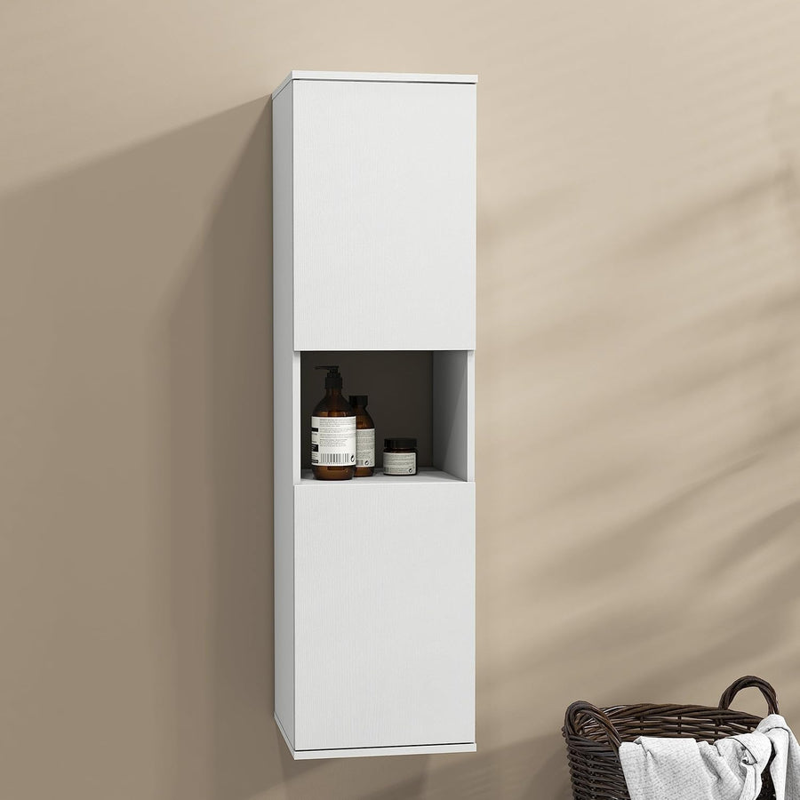 Wall Mounted Tall Bathroom Cabinet White 2 Door Storage Unit