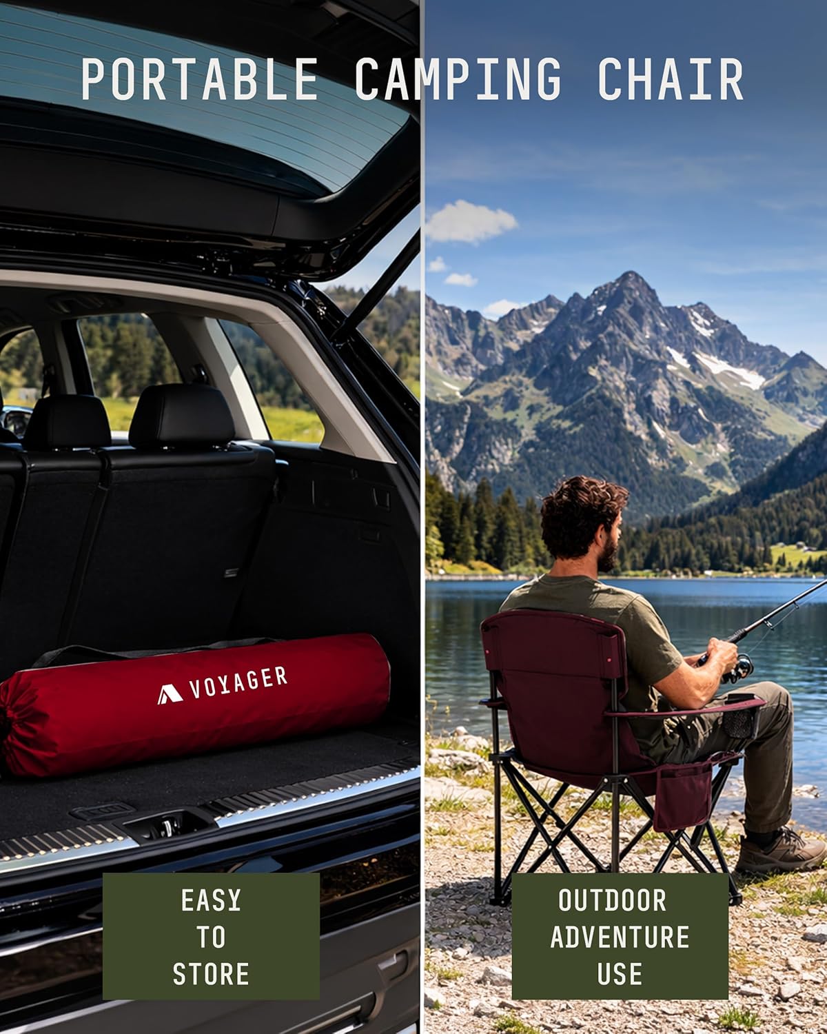 Folding Camping Chairs 2 Pack Cooler Bag Red Set