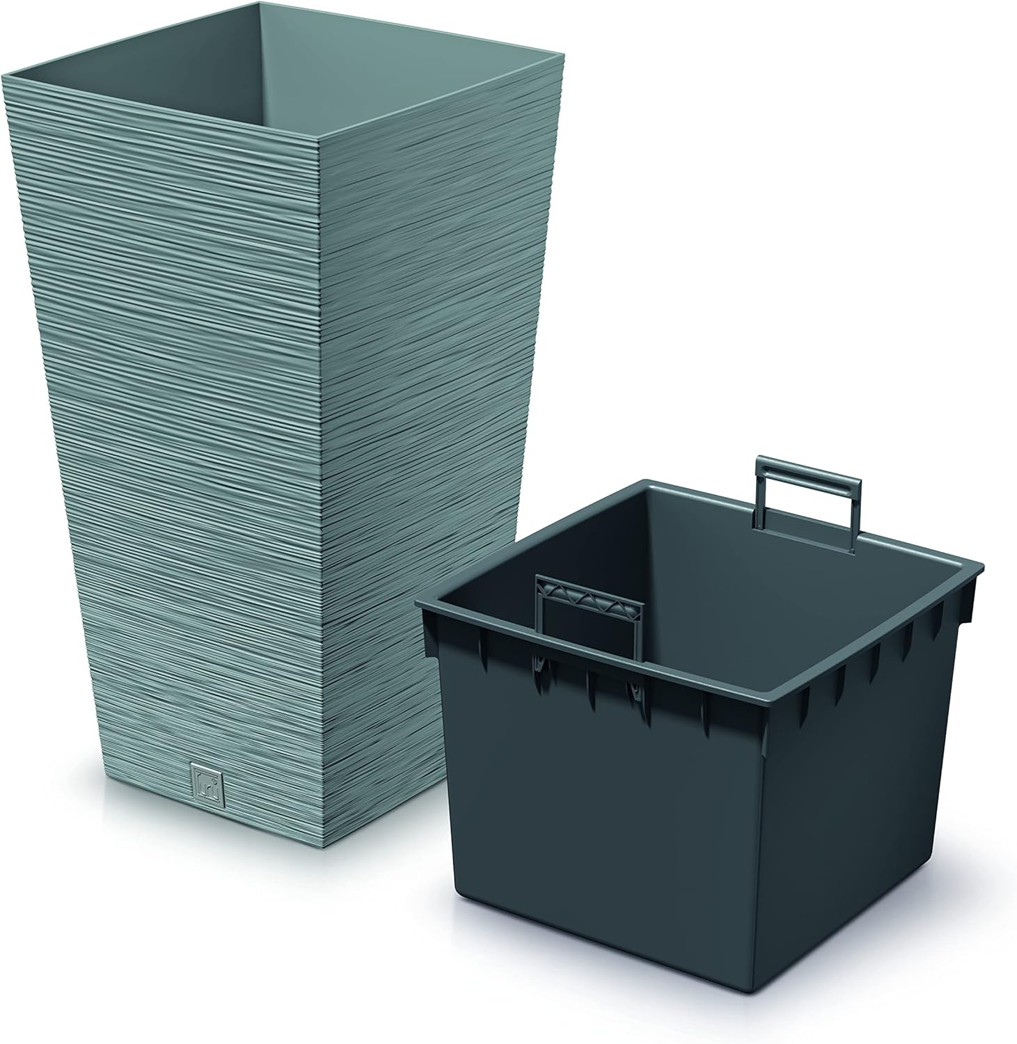 Set of 2 Tall Square Planters Concrete Modern Indoor Outdoor Pots