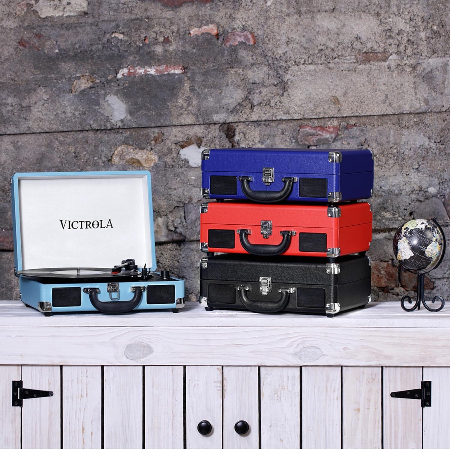 Portable Bluetooth Suitcase Record Player 3 Speed Black
