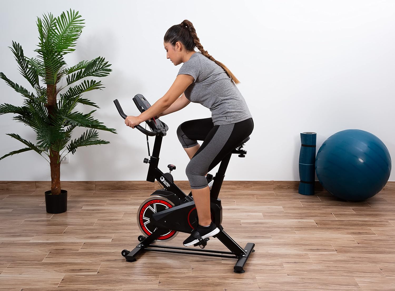 Indoor Exercise Bike Cardio Trainer w/ LCD Monitor Adjustable Seat