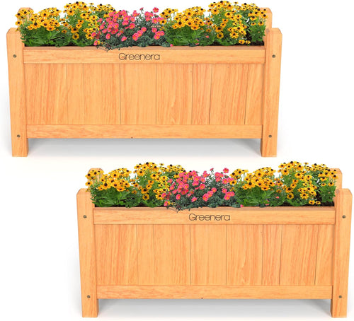 Set of 2 Wooden Garden Planters 60cm Natural Patio Boxes