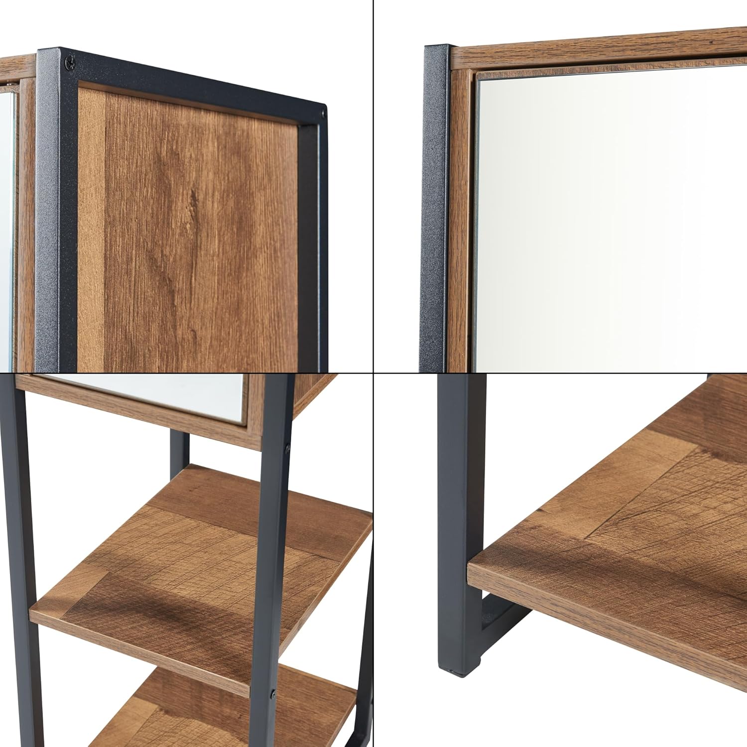 Walnut Tall Bathroom Cabinet Mirror Door Shelf Storage Unit