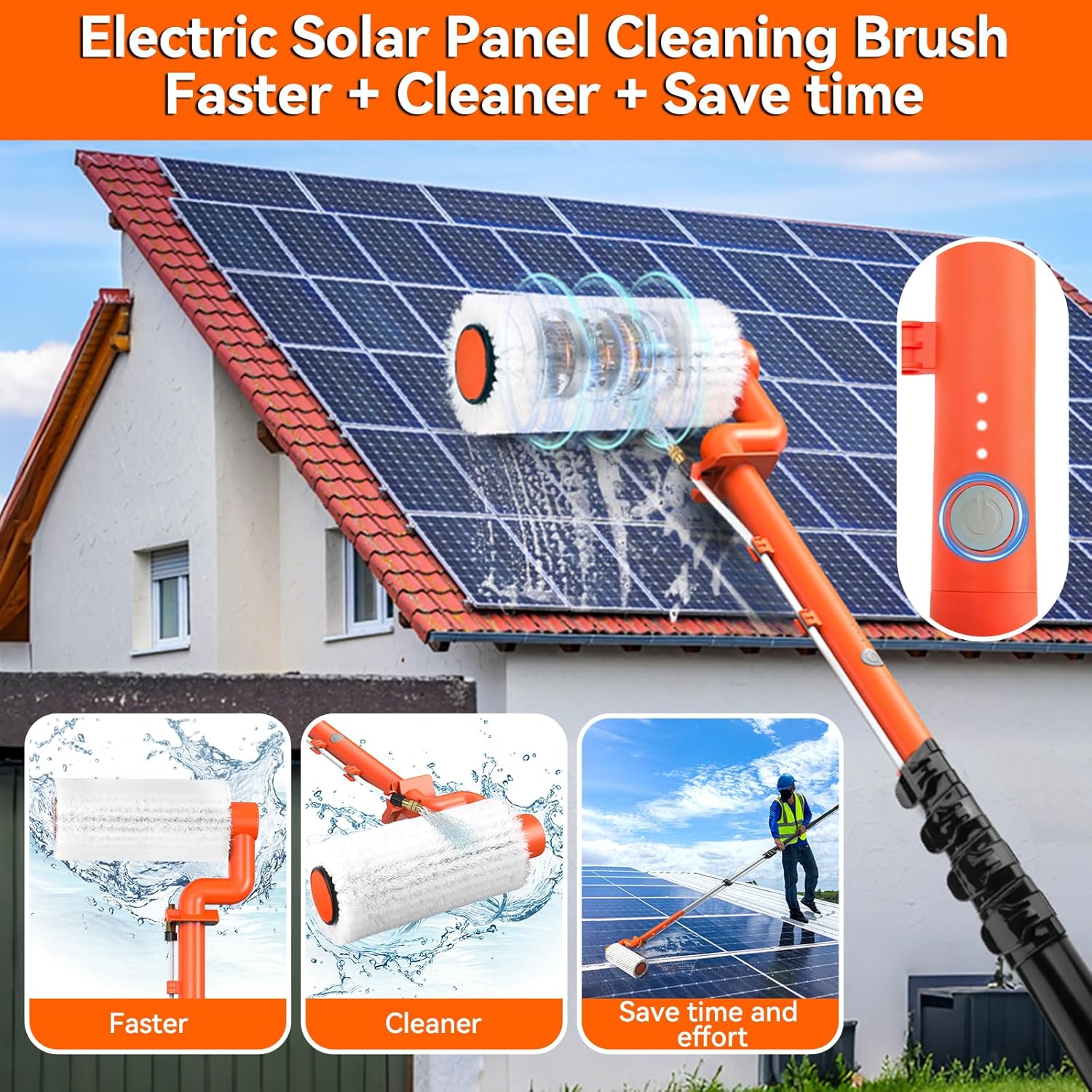 Electric Solar Panel Cleaning Kit 6.2M Telescopic Water Fed Brush