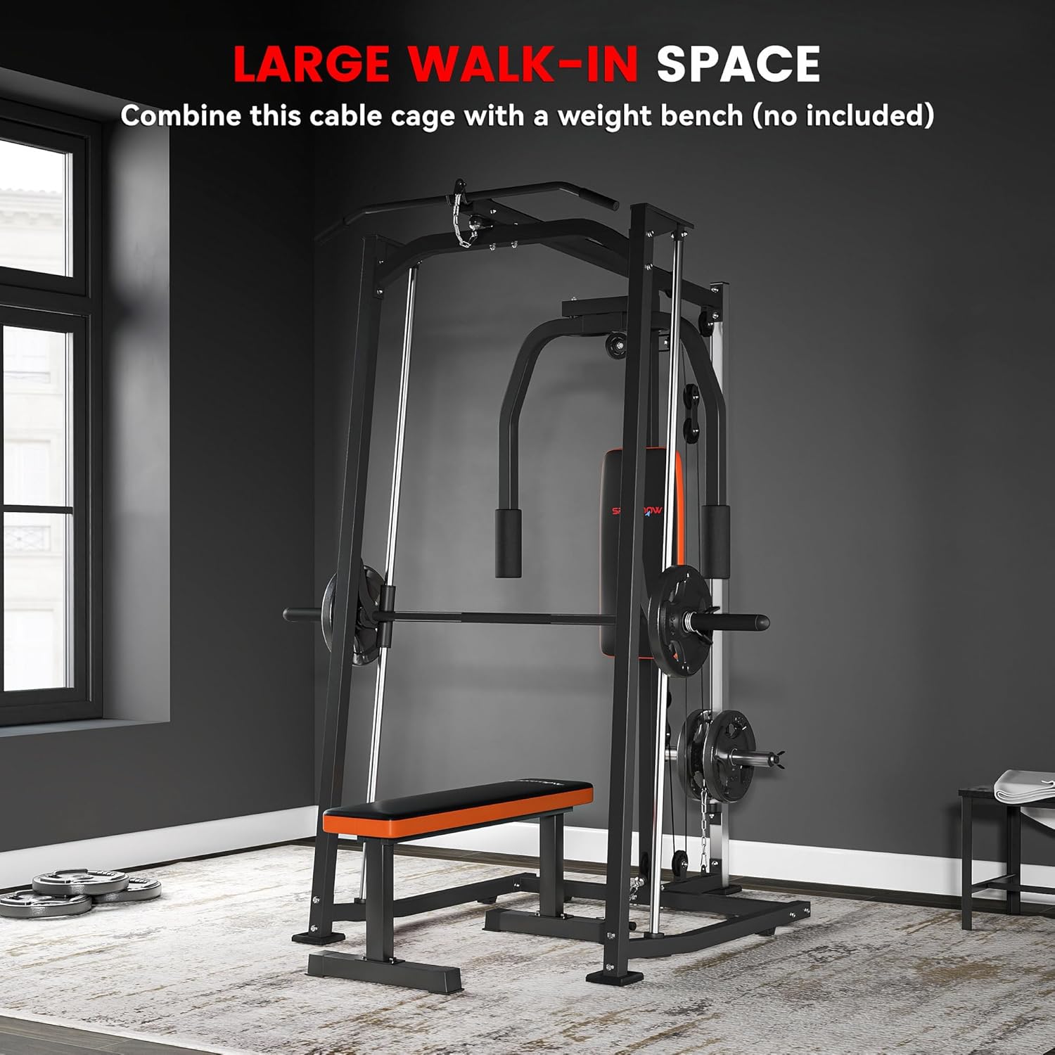 3 In 1 Smith Machine Power Cage Dual Cable Pulley Home Gym Rack