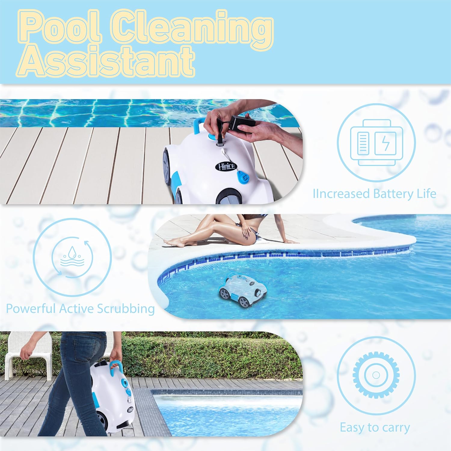 Cordless Pool Vacuum Robot 150min Waterproof Auto Cleaner White