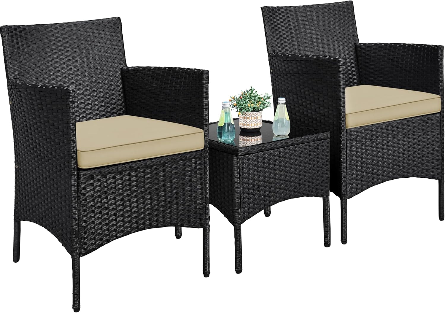 3 Piece Rattan Garden Furniture Set Patio Bistro Chairs Table