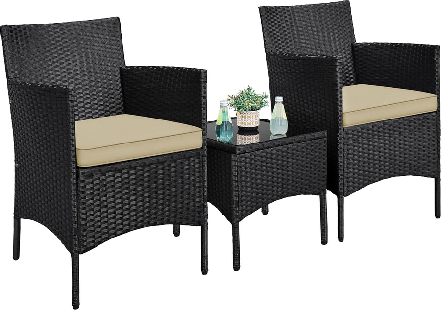 3 Piece Rattan Garden Furniture Set Patio Bistro Chairs Table