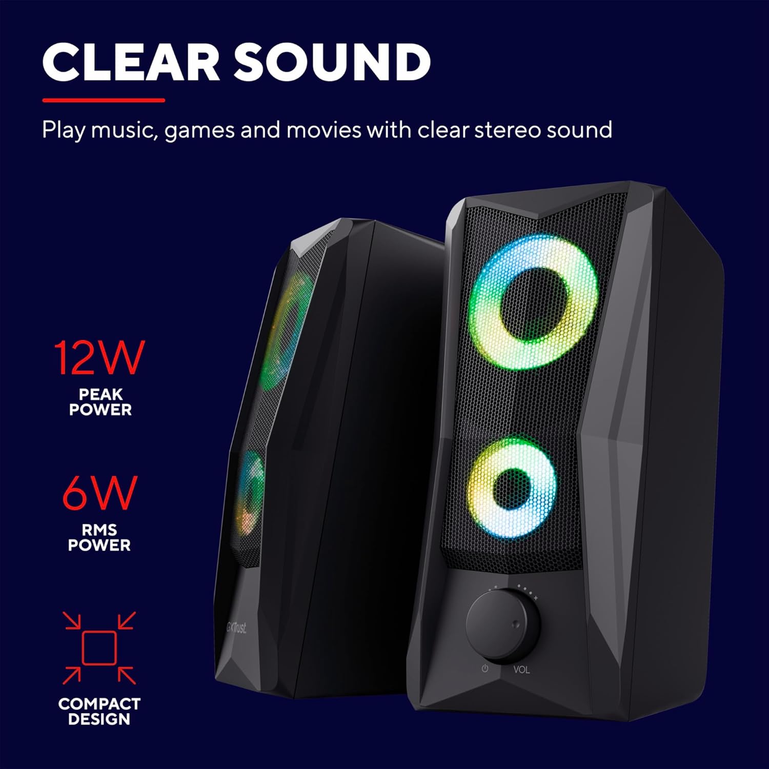 Gaming PC Speakers RGB Stereo USB Powered AUX Desktop