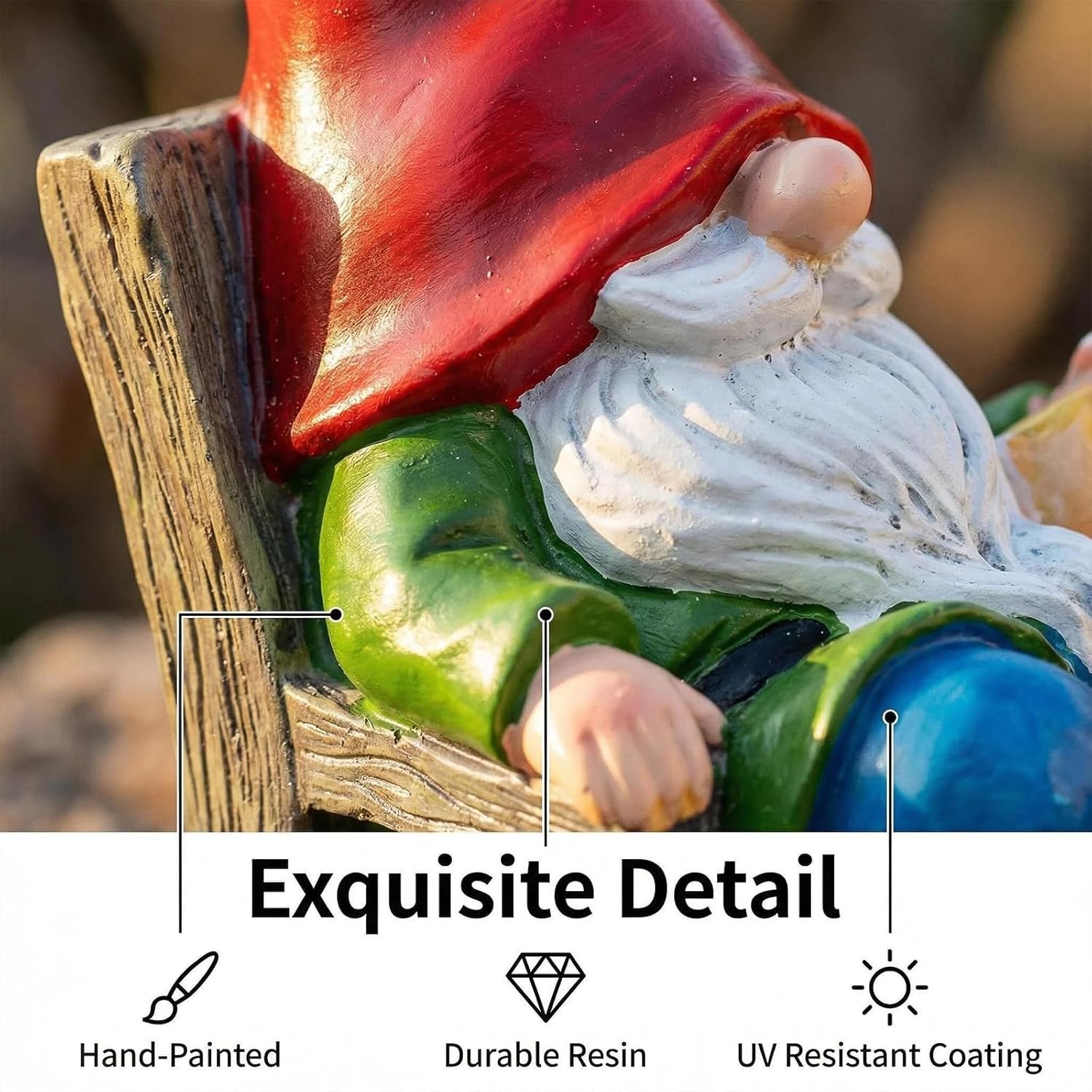 Solar Gnome Garden Statue LED Light Outdoor Coffee Cup Decor