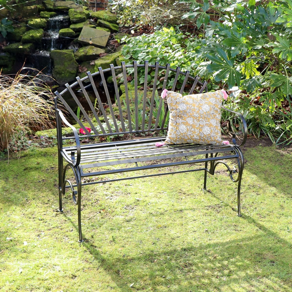 Ornate Metal Garden Bench 2 Seater Outdoor Patio Seat Black