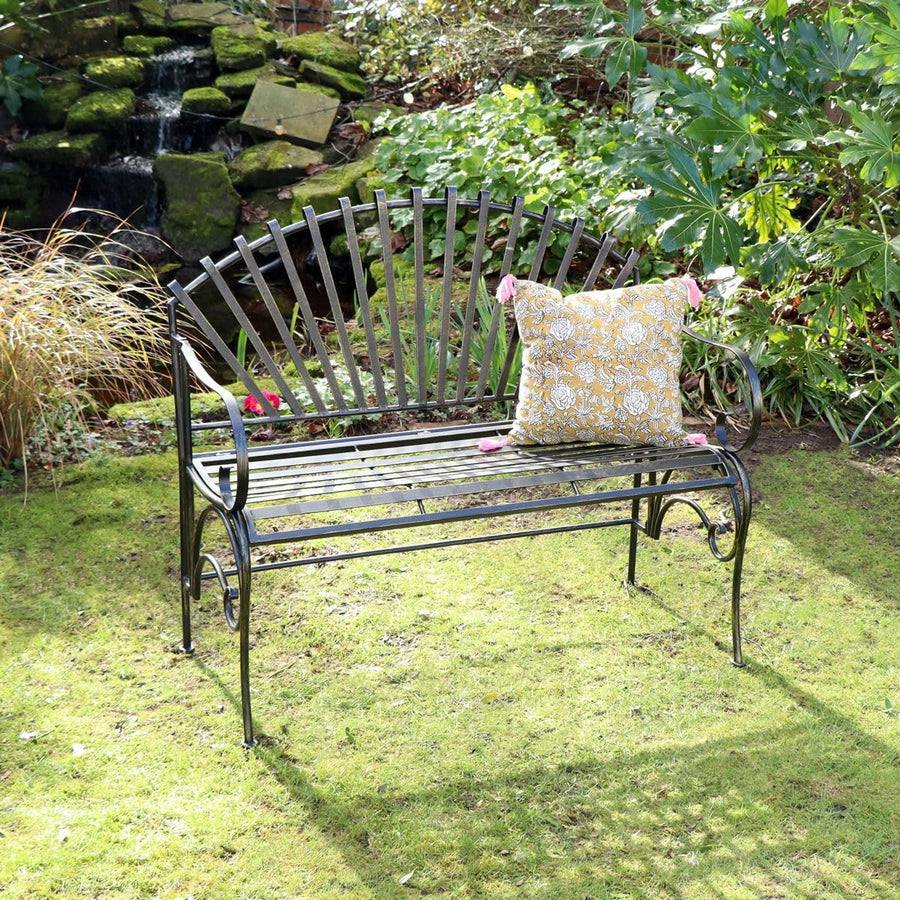 Ornate Metal Garden Bench 2 Seater Outdoor Patio Seat Black
