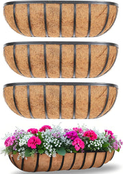 4 Pack 61cm Metal Rail Planters Window Box Coco Liner Set