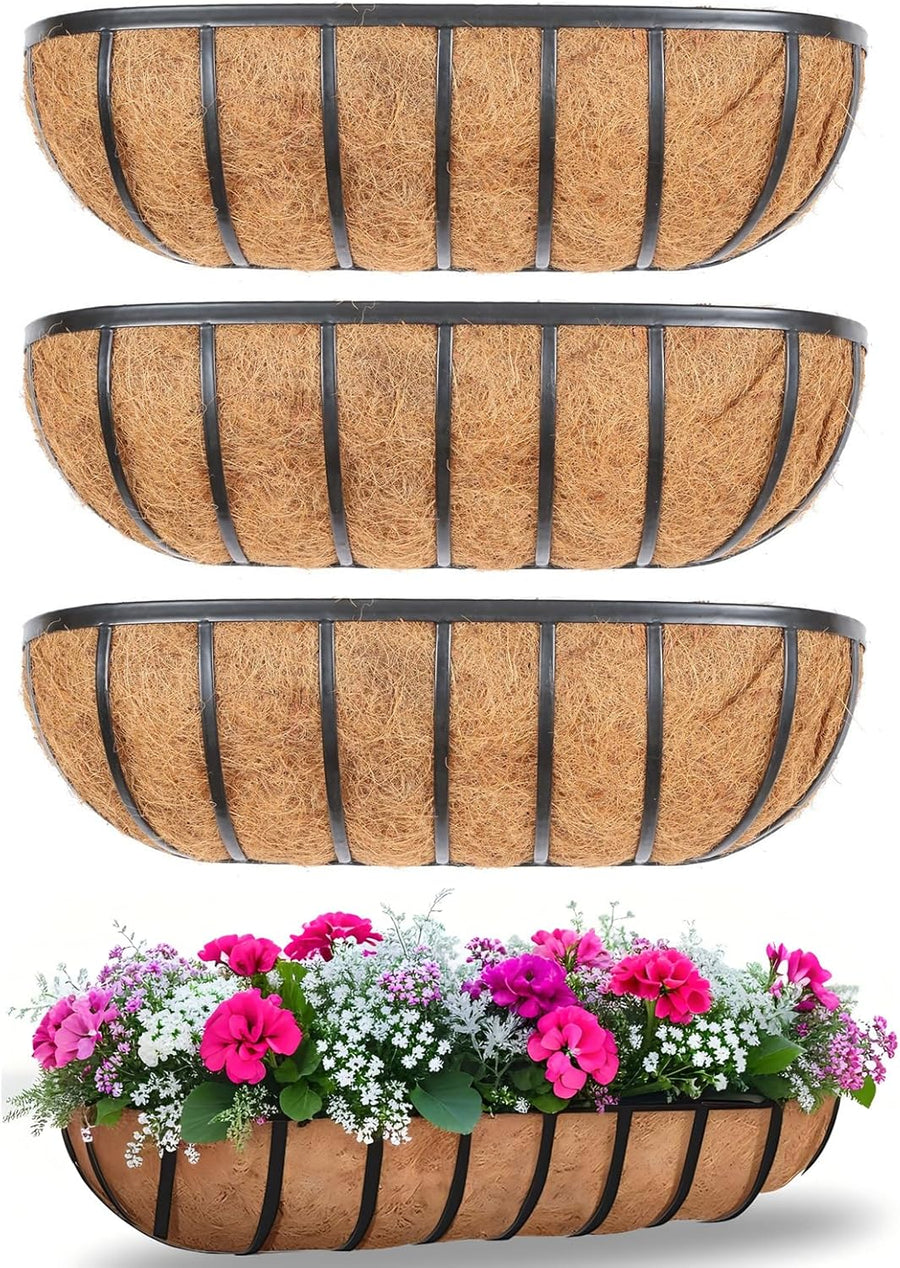 4 Pack 61cm Metal Rail Planters Window Box Coco Liner Set