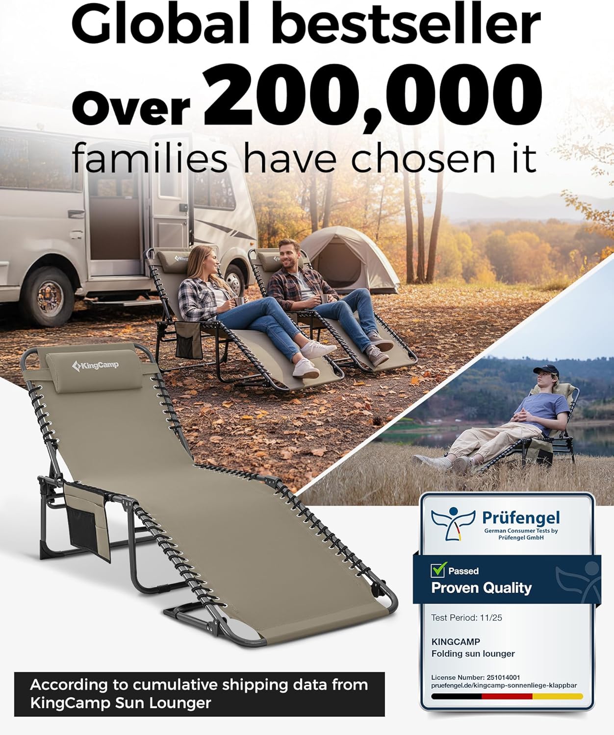 Folding Sun Lounger Camp Bed Beige 5 Position Recliner