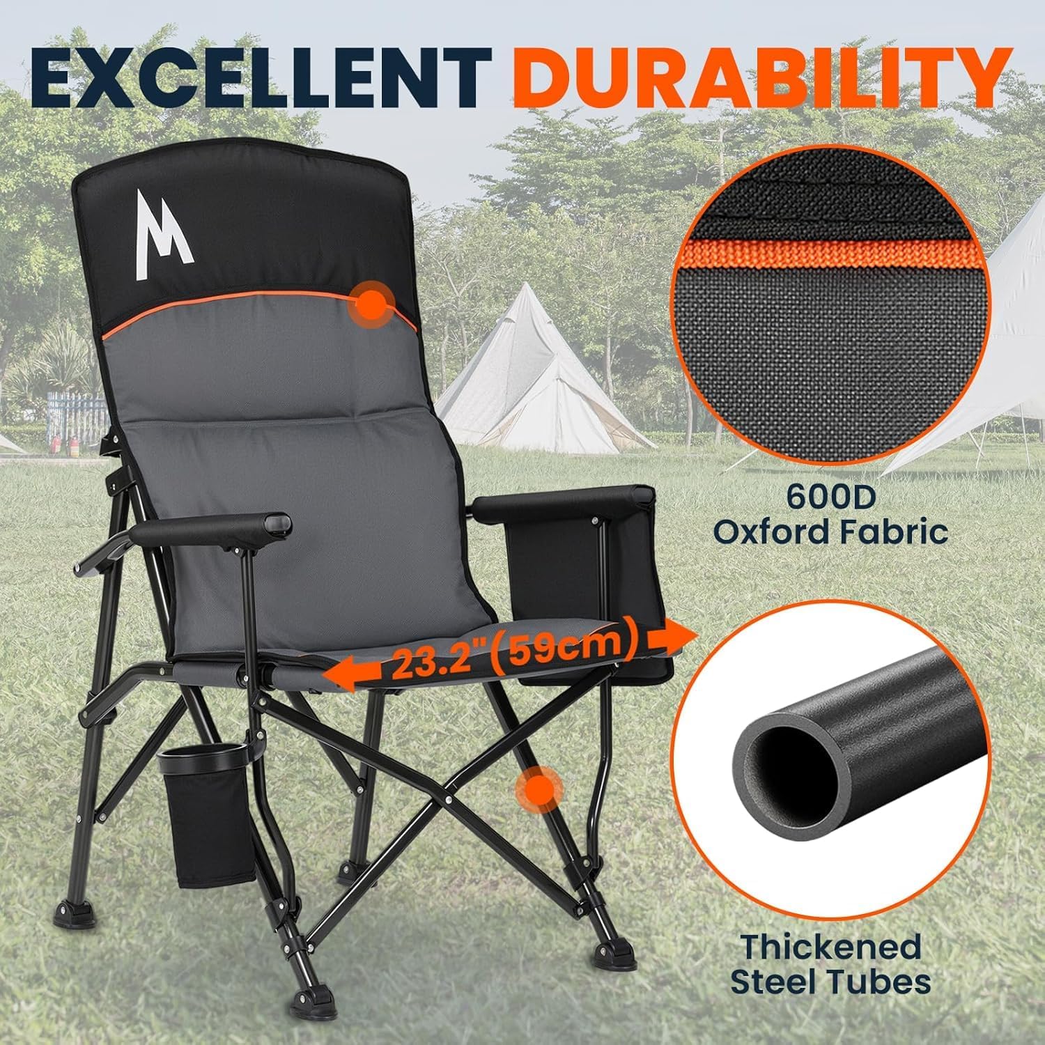 Oversized Adjustable Camping Chair High Back Black