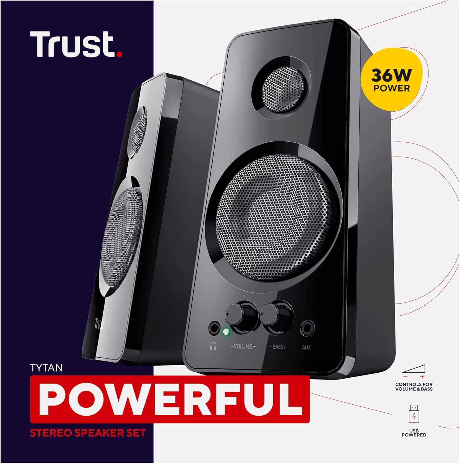 PC Speakers 36W Stereo USB Powered Desktop AUX Bass Control