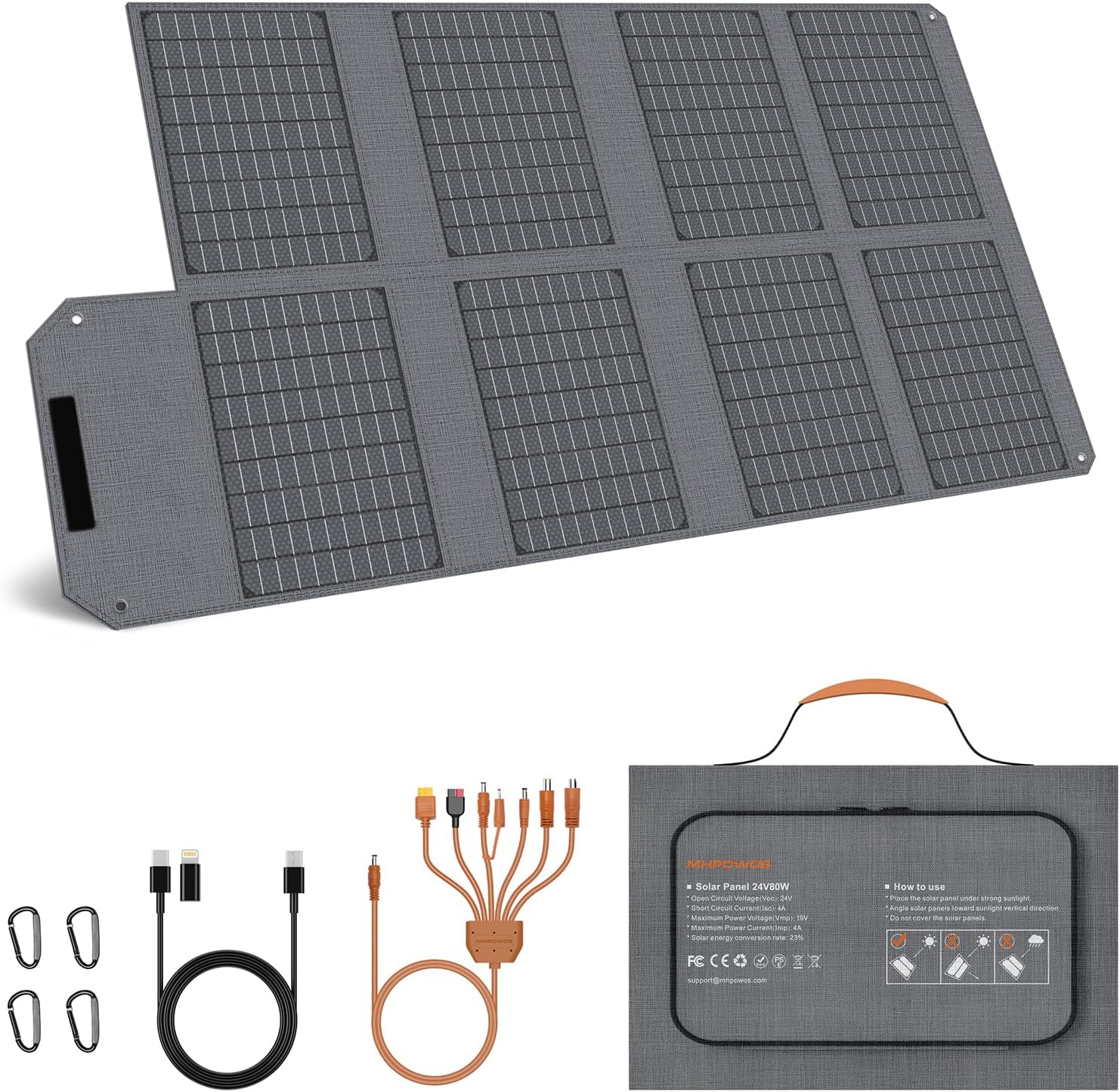 80W Foldable Solar Panel USB C USB A DC Camping Charger