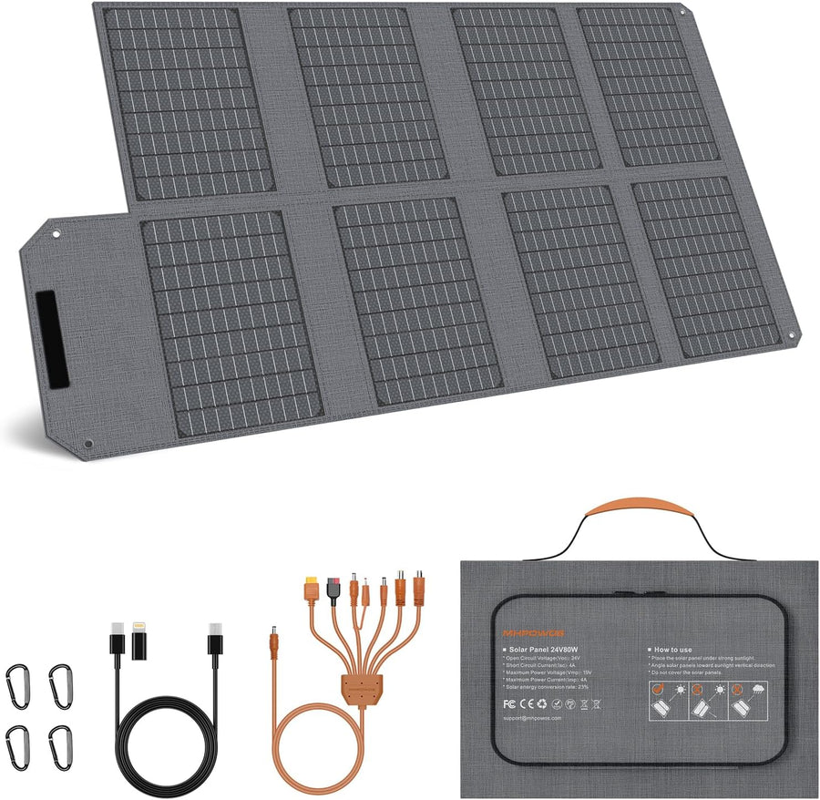 80W Foldable Solar Panel USB C USB A DC Camping Charger