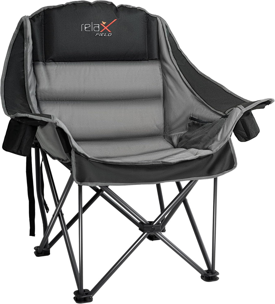 Oversized Padded Camping Chair Heavy Duty 227KG Black
