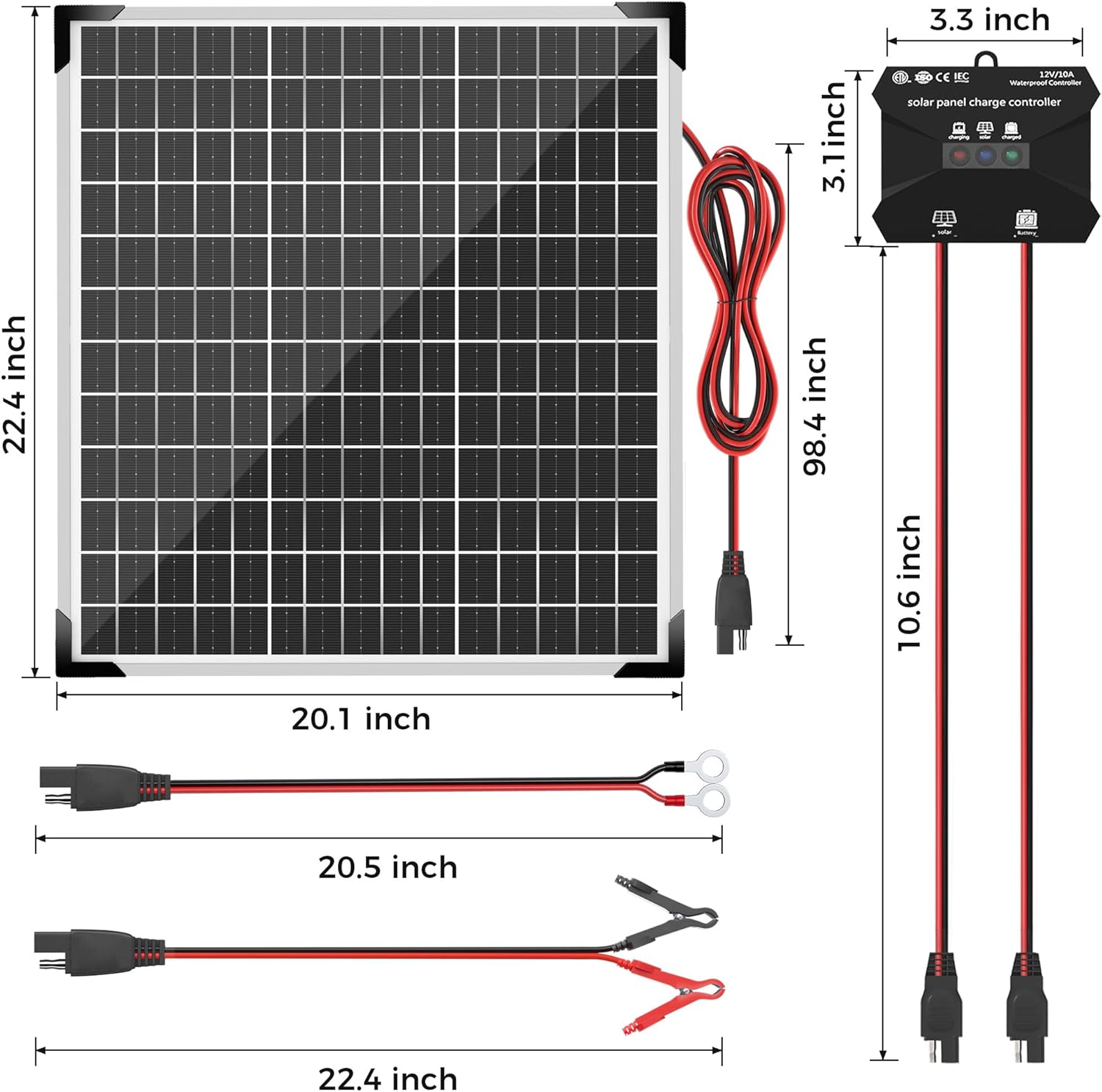 50W 12V Solar Panel Kit MPPT Controller Battery Charger RV Boat