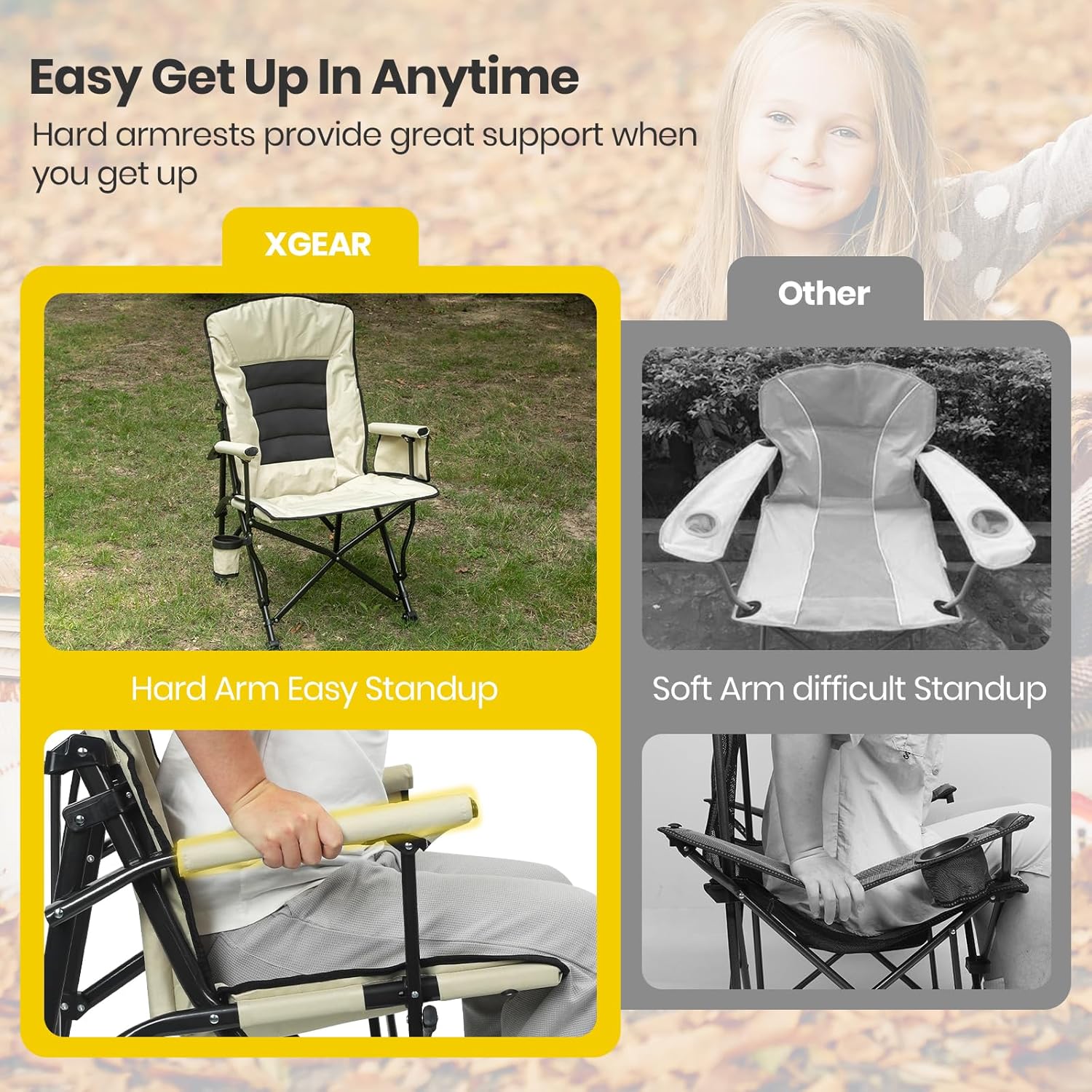 Adjustable Reclining Camping Chair with Lumbar Support Beige