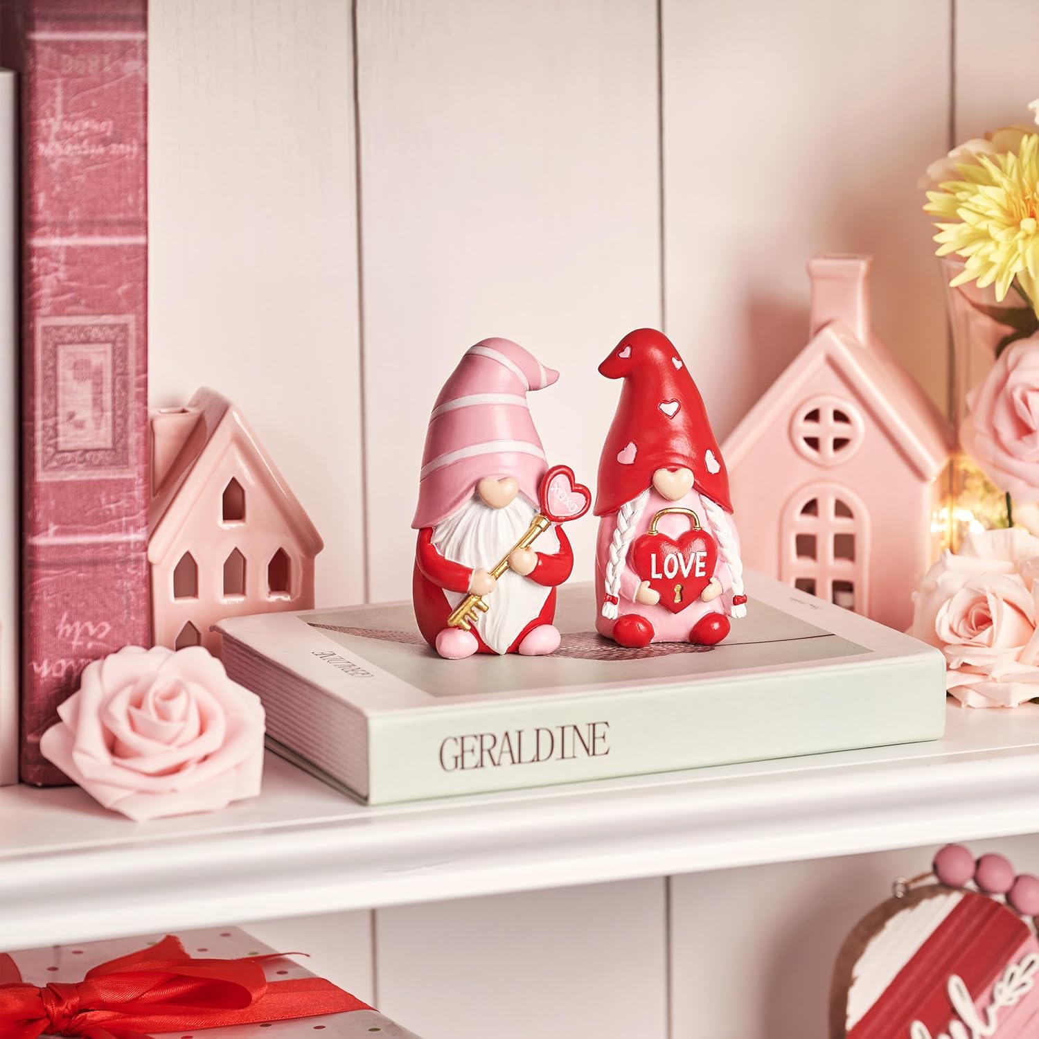 Valentines Gnome Set Resin Love Decor Table Ornament