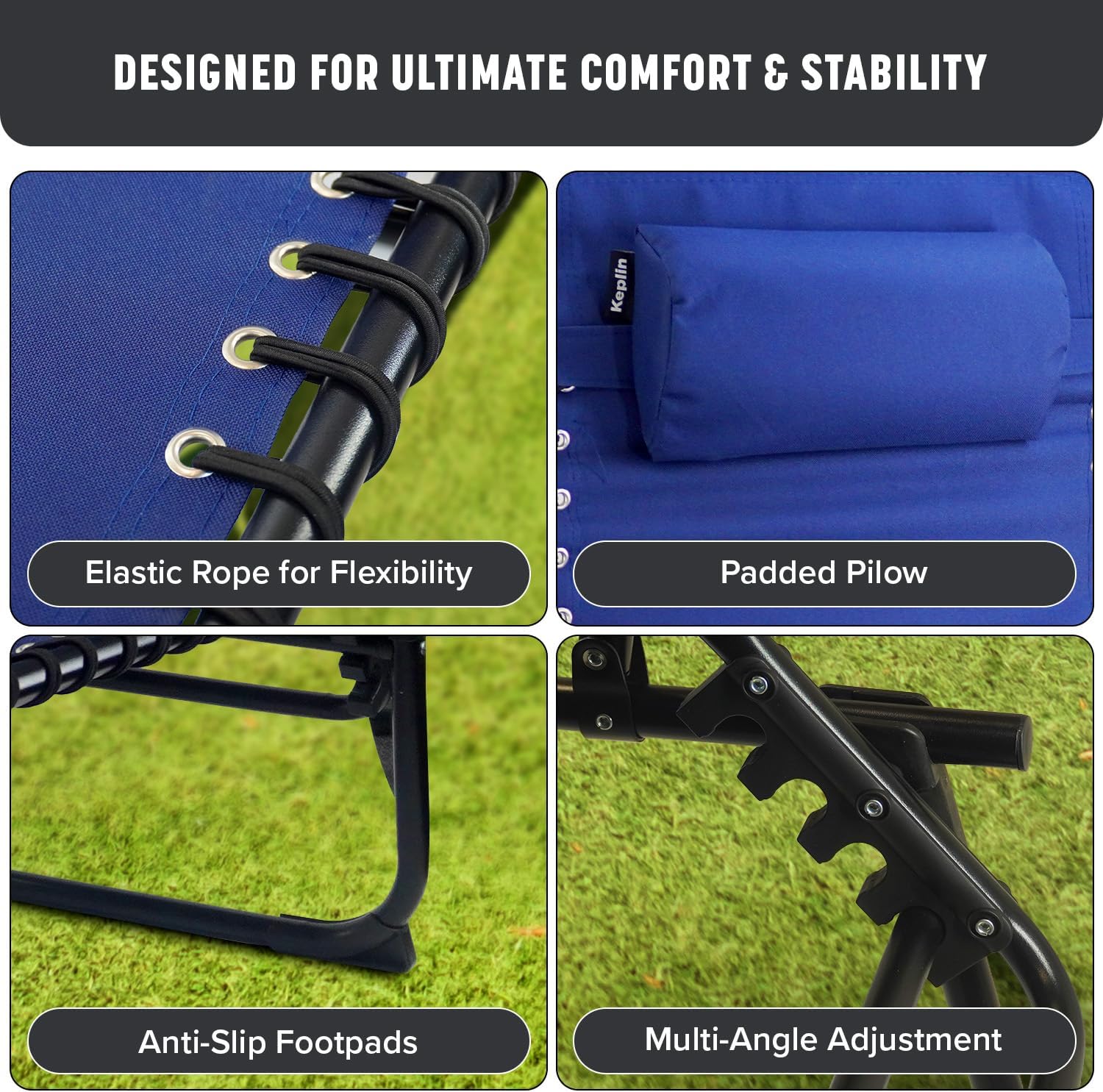 Foldable Recliner Sun Lounger Deep Navy Lightweight