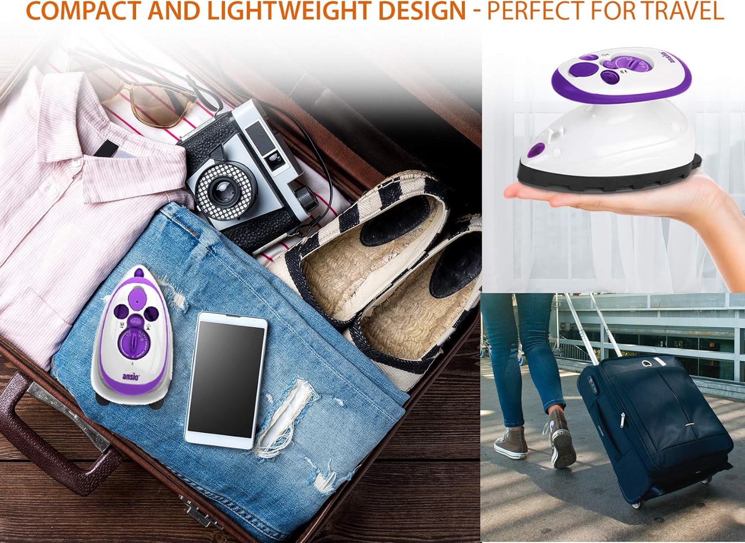 Mini Travel Steam Iron 408W Ceramic Soleplate Dual Voltage Compact