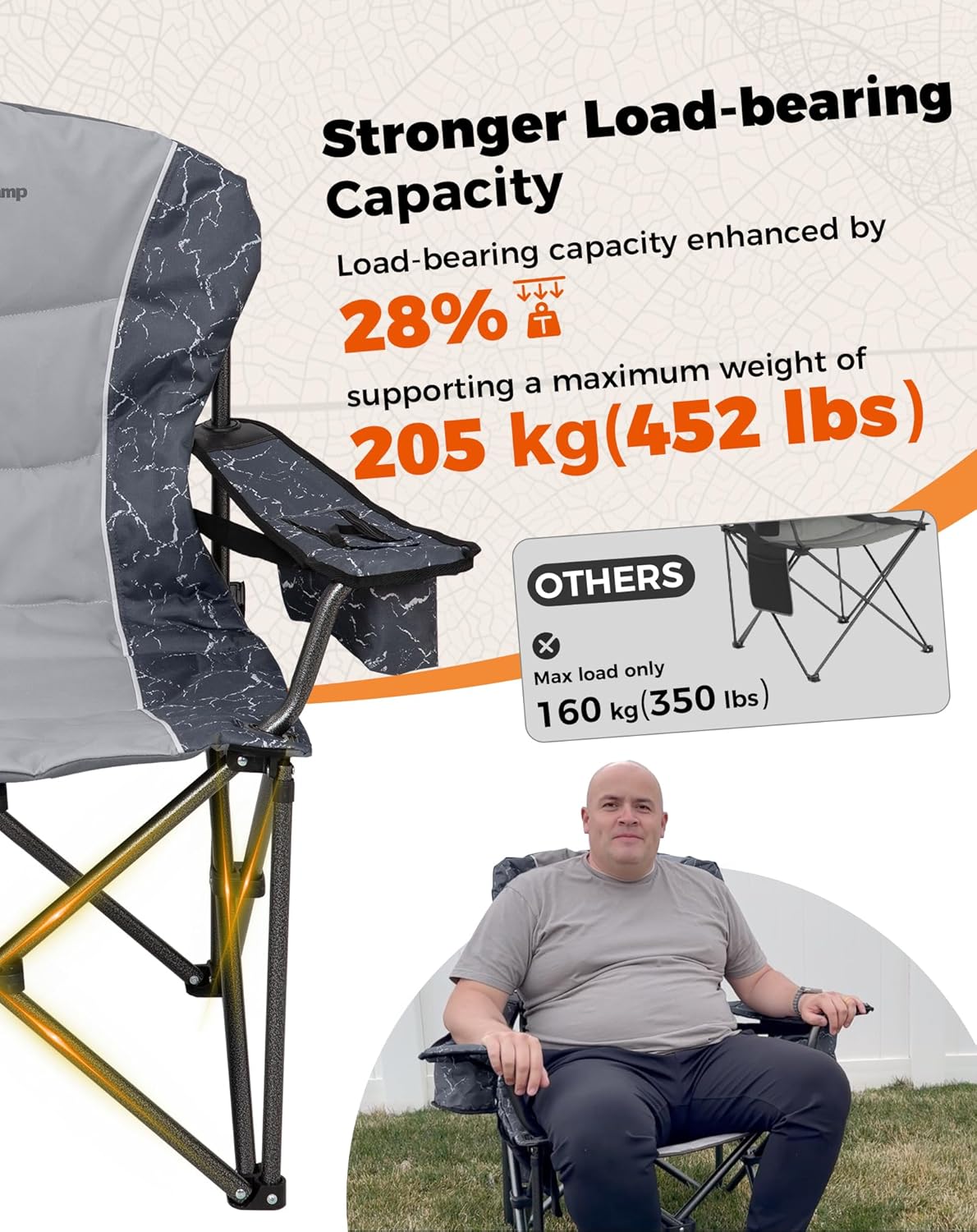 Oversized Camping Chair 450 LBS Folding Seat with Lumbar Cooler