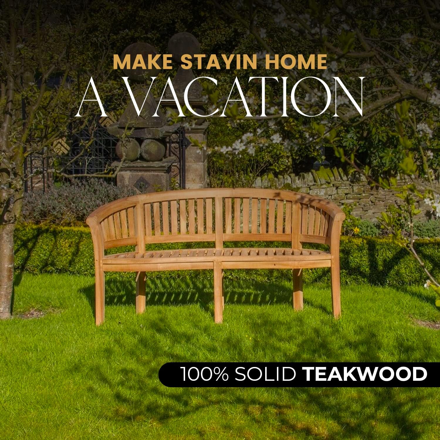 Teak Wood Banana Garden Bench w/ Cushion Curved Patio Seat 168cm Vertical