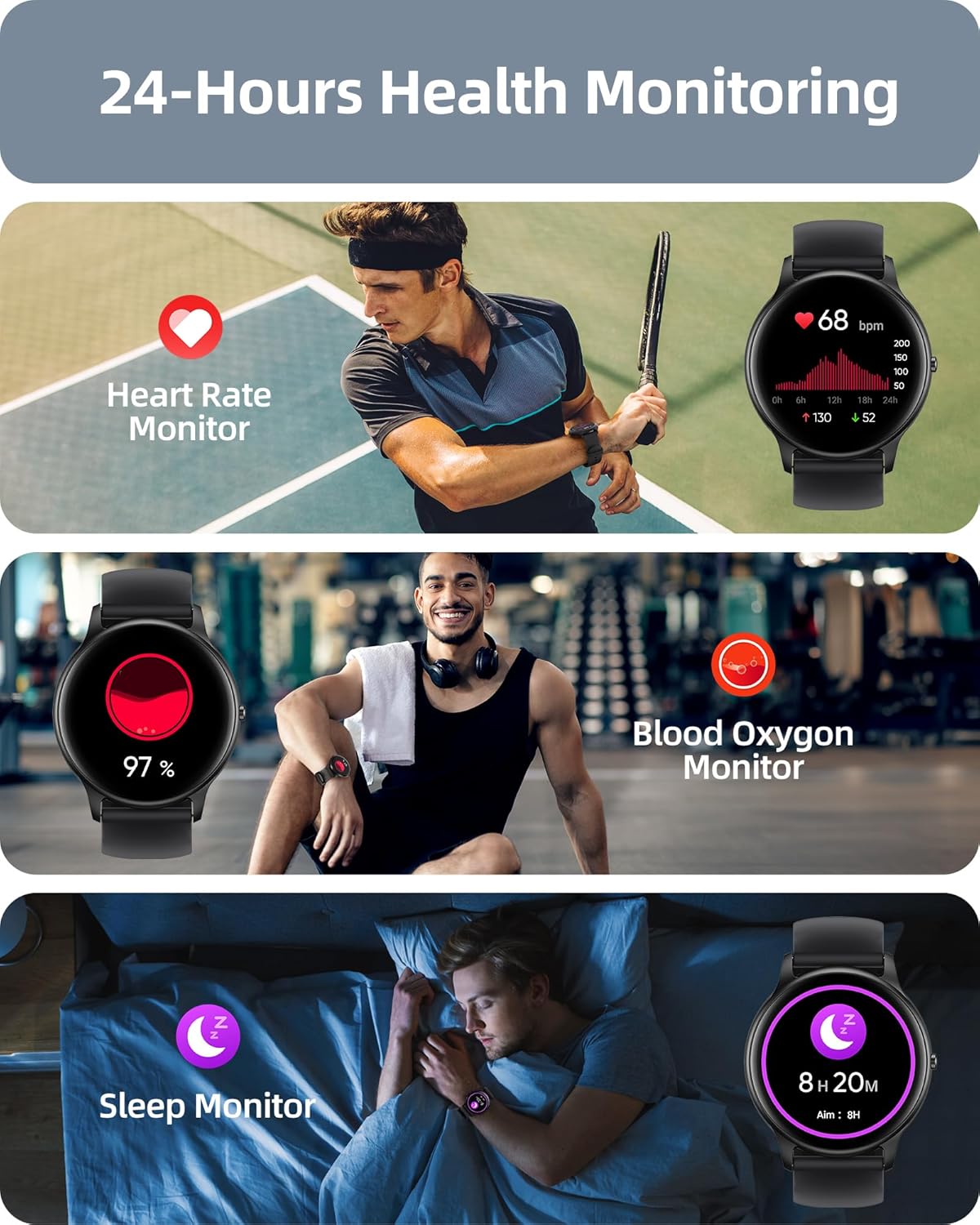 Bluetooth Calling Smart Watch 100 Sports Heart Sleep IP68