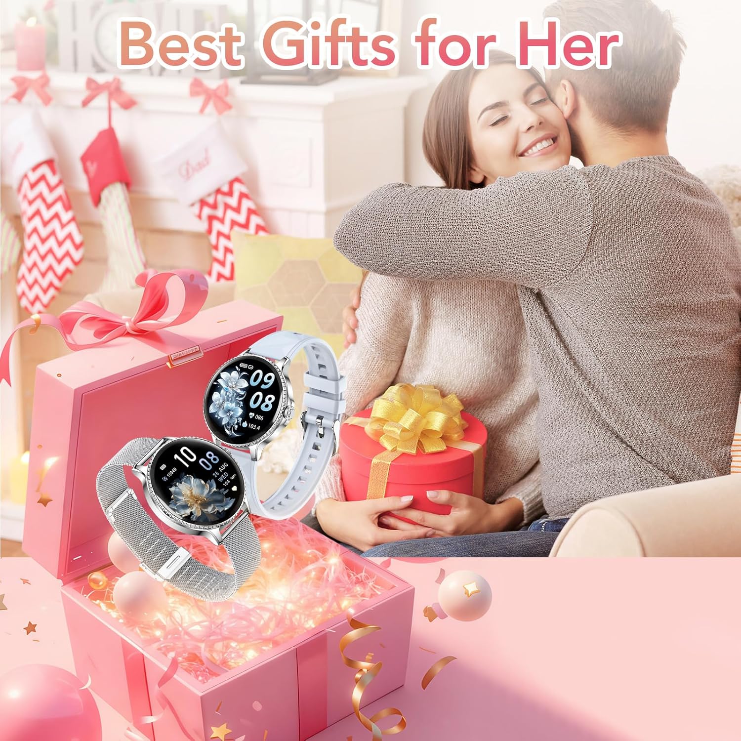 Womens Silver Smart Watch Bluetooth Call 2 Straps