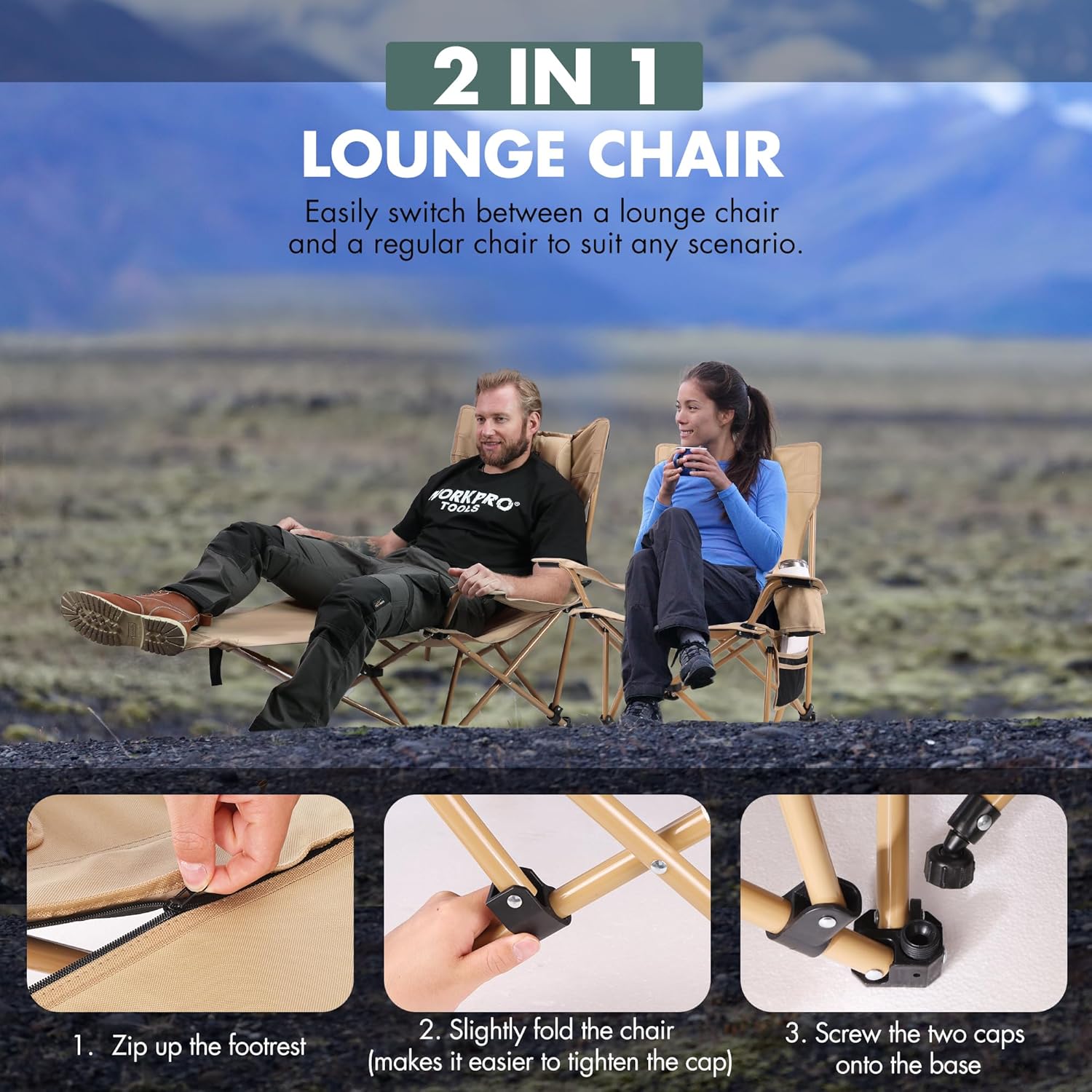 Reclining Camping Chair with Footrest Adjustable Lounger
