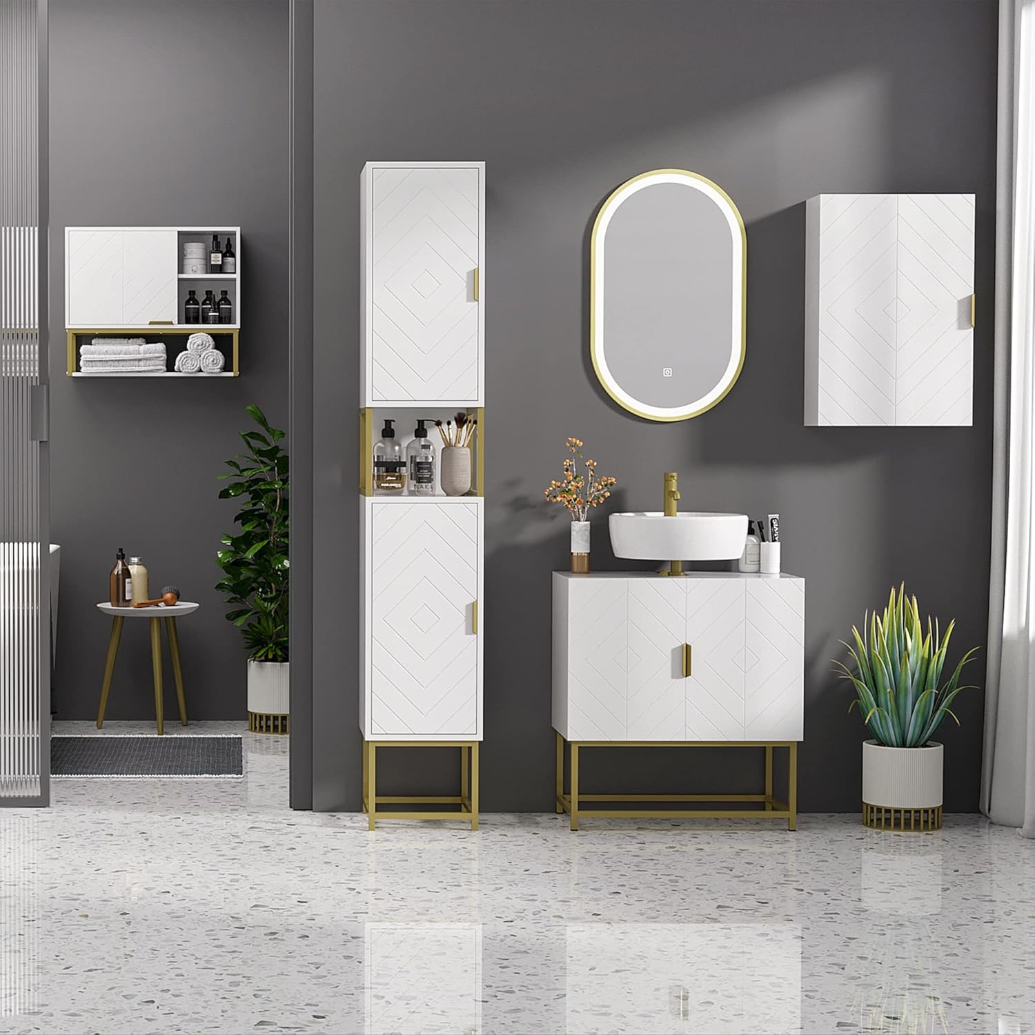 Slim Bathroom Tall Storage Cabinet White Corner Shelf Cupboard Unit