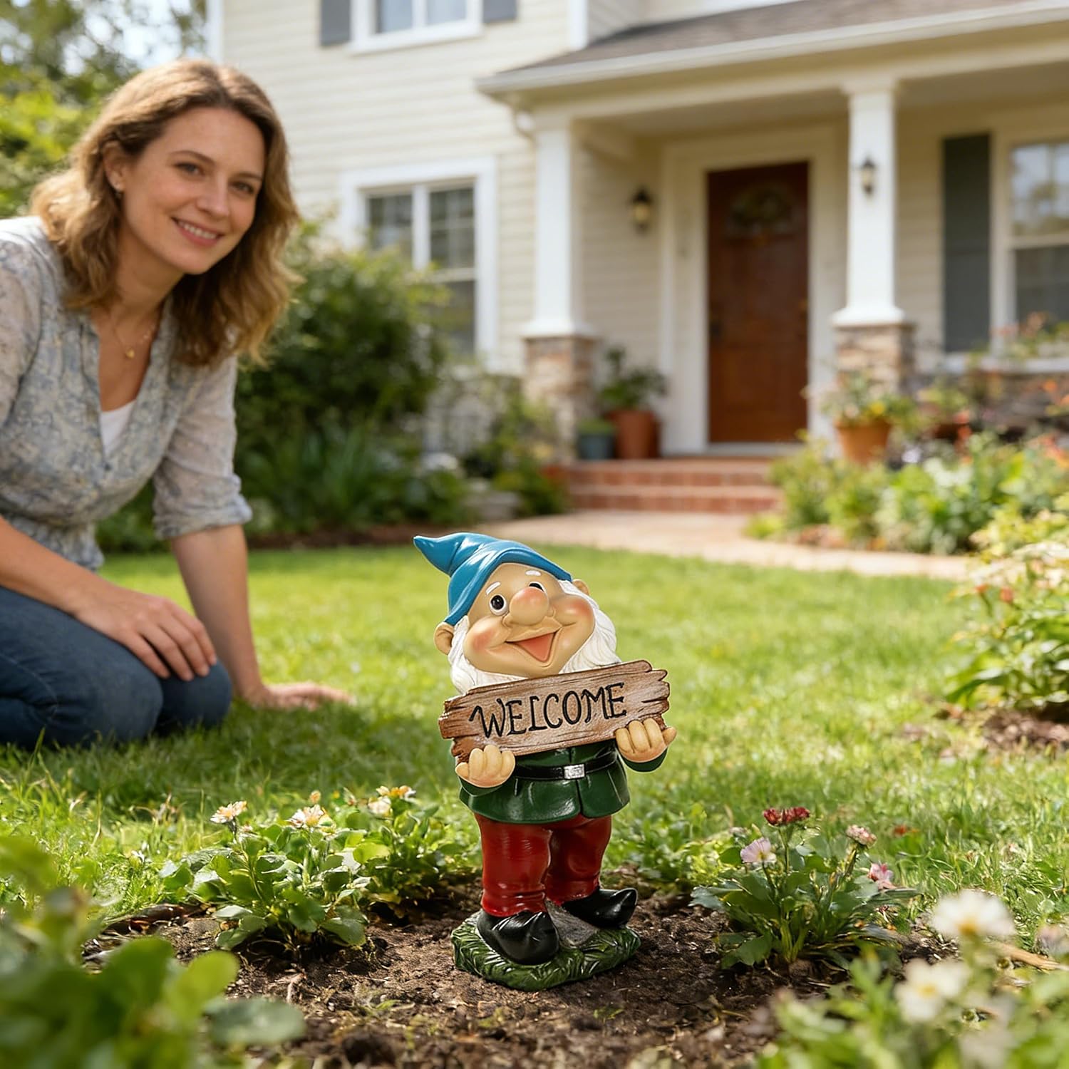 Garden Gnome Statue Resin Waterproof Outdoor Lawn Decor