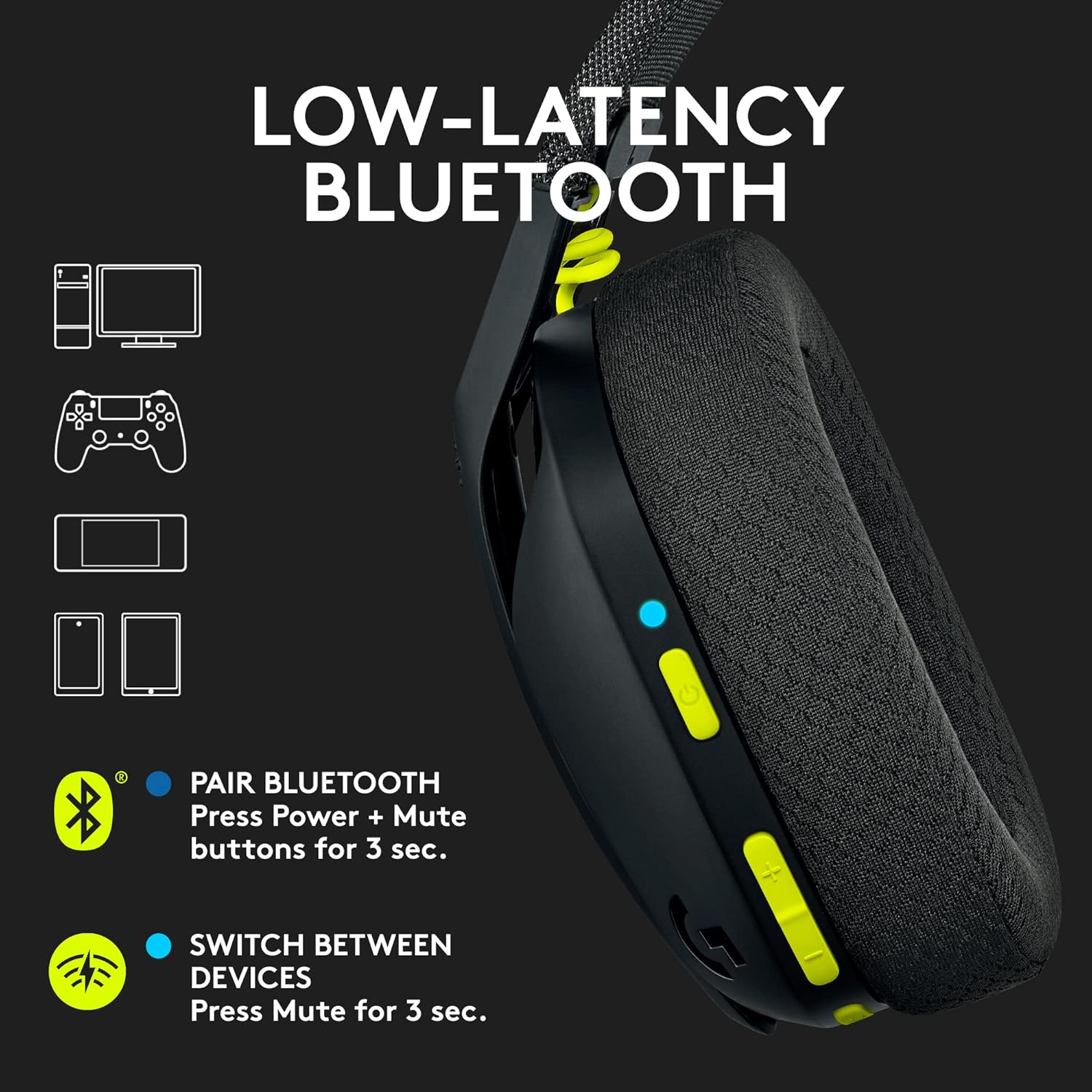Wireless Gaming Headset Bluetooth Low Latency 18H Battery Mic