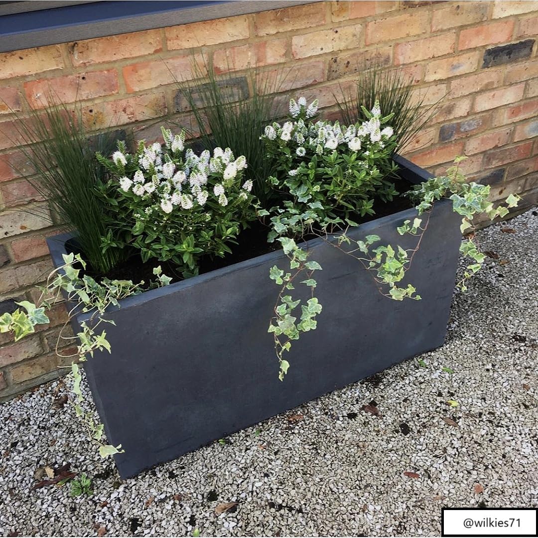100cm Large Trough Planter Dark Grey Stone Effect Outdoor Pot