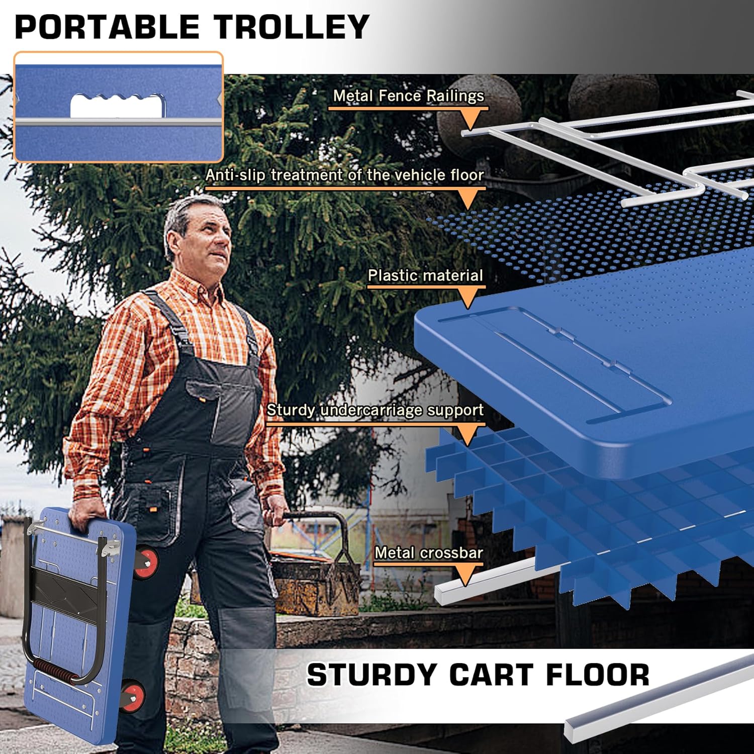 1100LB Foldable Platform Truck Cart with 3 Fence Dolly