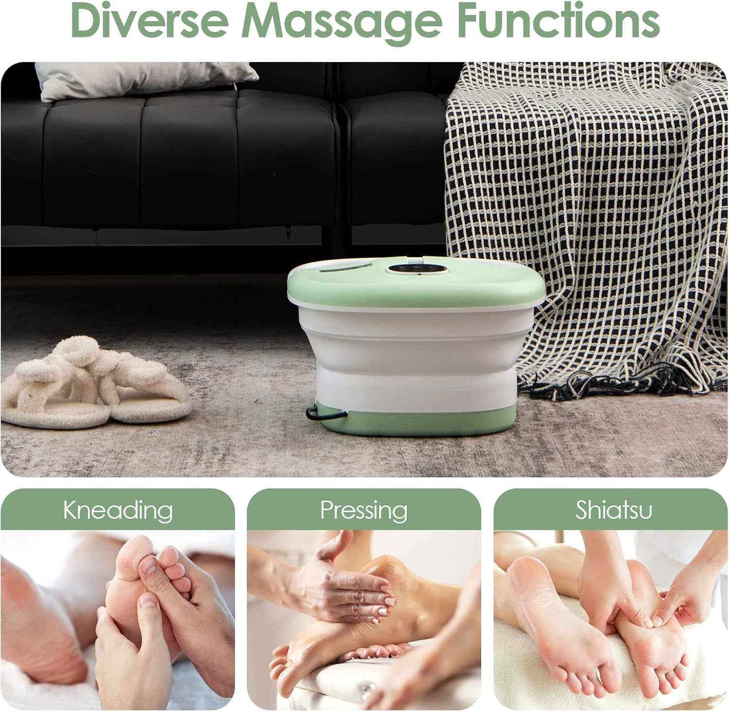 Foldable Foot Spa Massager Heated Bubble Rollers Timer Soak