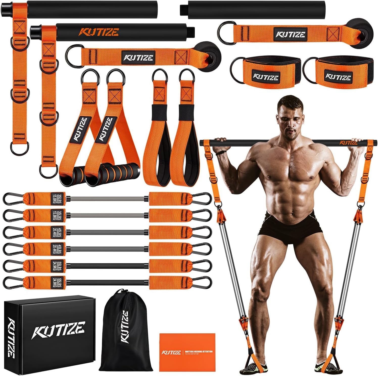Pilates Bar Kit Resistance Bands Set Portable Home Gym 270lb