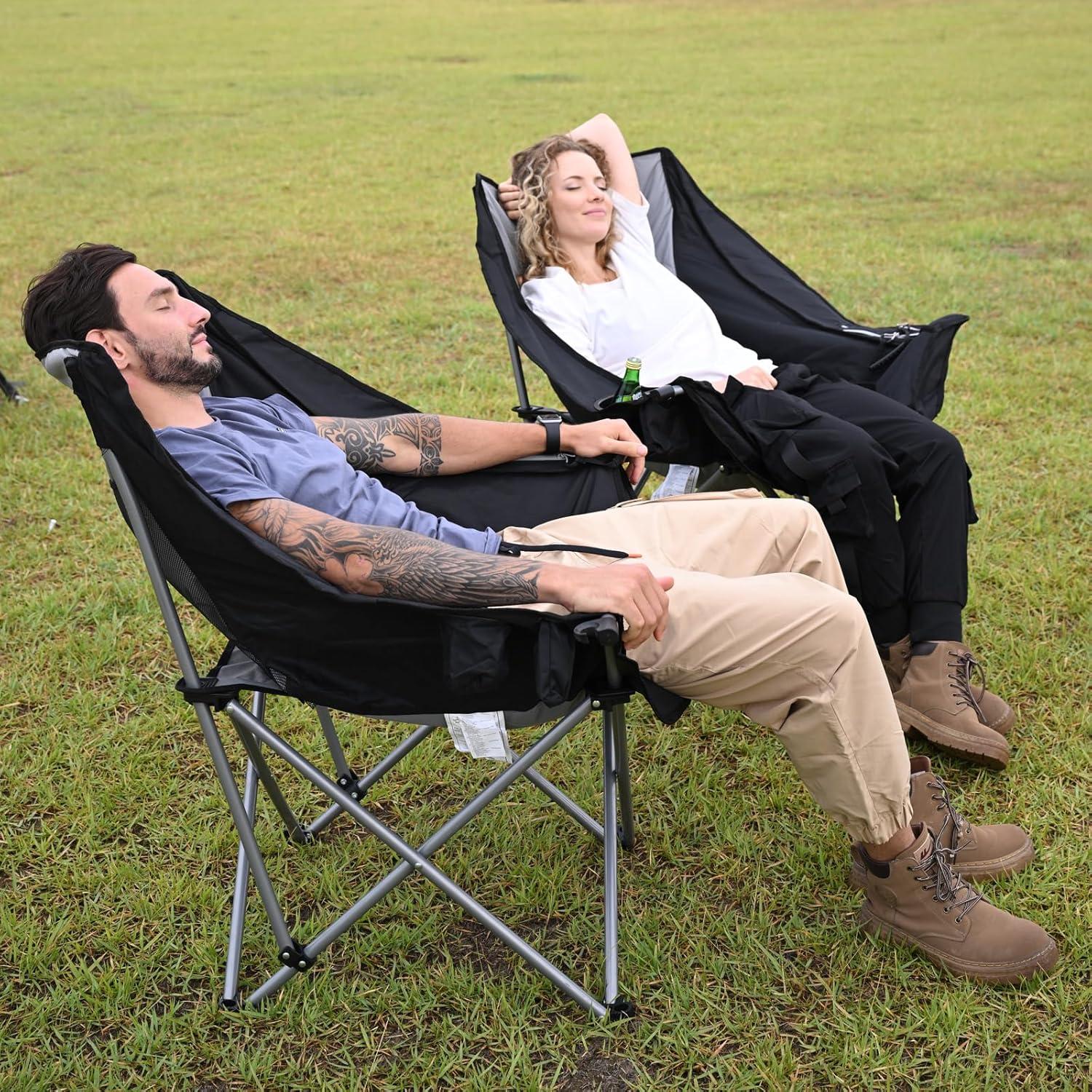 Oversized Moon Camping Chair 136KG Black Grey
