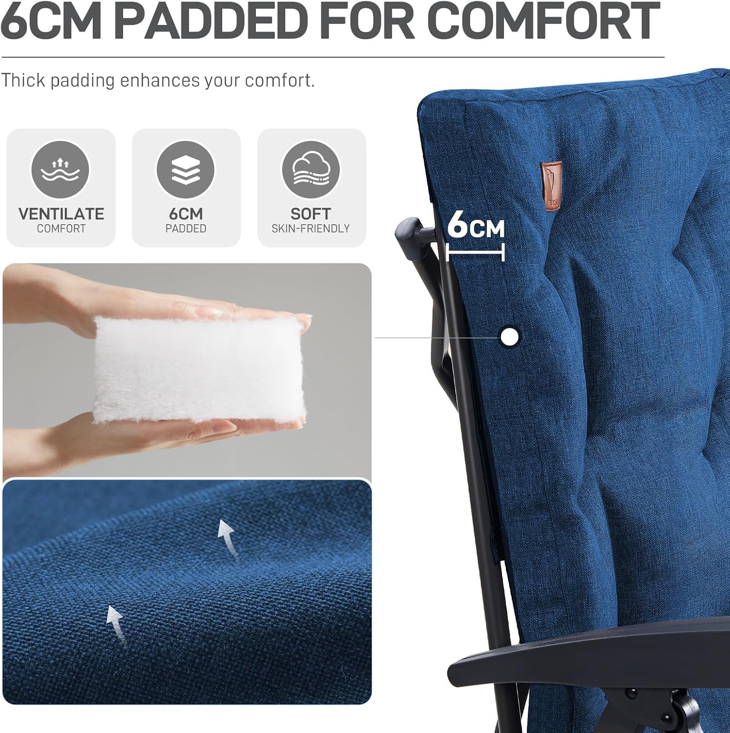 Luxury Reclining Camping Chairs 2 Pack High Back Blue